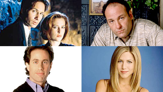 David Duchovny, Gillian Anderson, The X-Files, James Gandolfini, The Sopranos, Jerry Seinfeld, Seinfeld, Jennifer Aniston, Friends David Duchovny, Gillian Anderson, The X-Files, James Gandolfini, The Sopranos, Jerry Seinfeld, Seinfeld, Jennifer Aniston, Friends